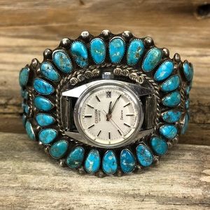 Gorgeous Turquoise Signed Watch Cuff
